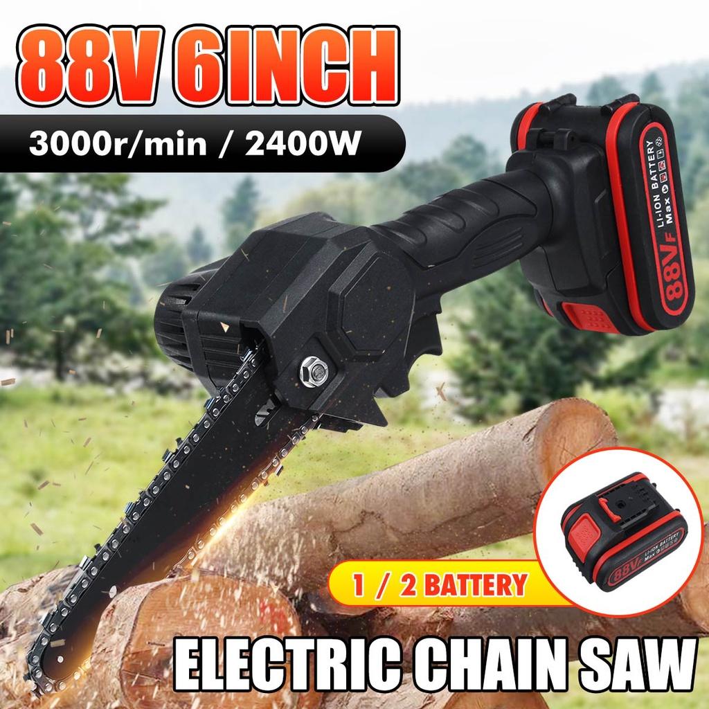 88V 2400W Electric Chain Saw Lithium Battery Mini Pruning Saw Cordless Tree Logging Trimming Saw Garden Tool For Wood Cutting  Black