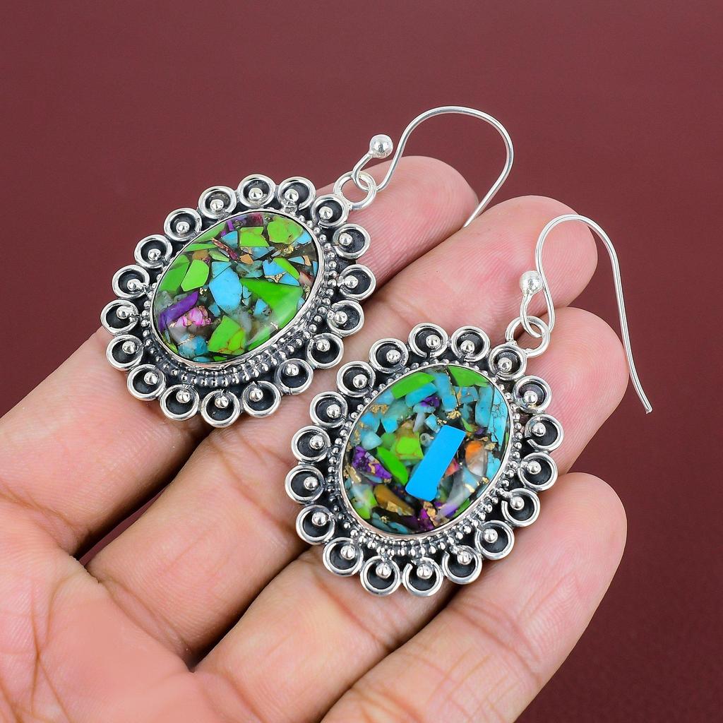 Fiesta Kingman Turquoise Earring Multi Copper Turquoise Earrings 925 Sterling Silver Earring Handmade Gemstone Jewelry Latest Design Earring