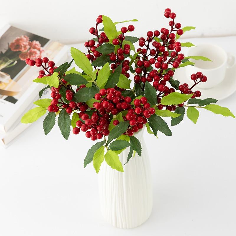 Artificial Simulated Plants Berry Branch Pine Grass Red Berries Flowers DIY Wreath Christmas Tree Ornaments Xmas Home Decoration