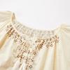 Women's Embroidered Linen Blend Puff Sleeve Top
