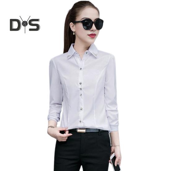 Women Shirt Lapel Long Sleeve Solid Color Single Breasted Shirt Tops Office Lady Shirt Work Daily Wear