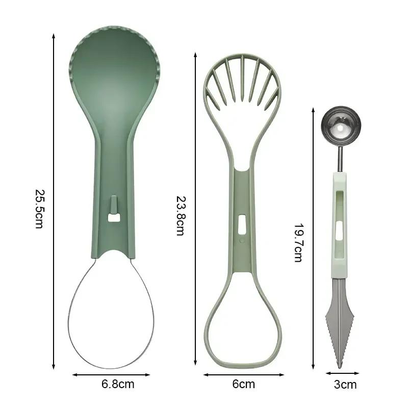 6 In 1 Melon Ball Spoon Setting Knife Shape Set Stainless Steel Fruit Spoon Fruit Carving Tool Watermelon Slicer Kitchen Gadgets