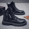 Men's English style motorcycle black men's boots autumn high top tide boots short casual leather boots H574