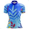 BeFast Cycling Jersey Women's Short Sleeve Dry Fit UV Protection Blue Leaf Print