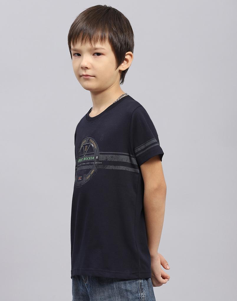 MONTE CARLO Boys Navy Blue Self Design Round Neck Half Sleeve T-Shirt