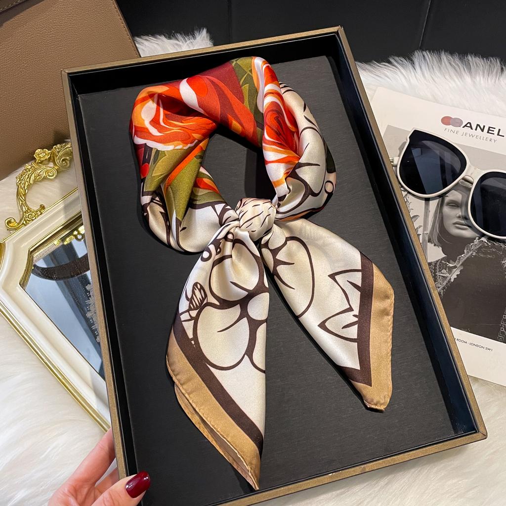 Luxury Print 70*70Cm Silk Square Scarf Women Soft Satin Hairband Neckerchief Tie Female Headband Foulard Bag Ribbon Gift