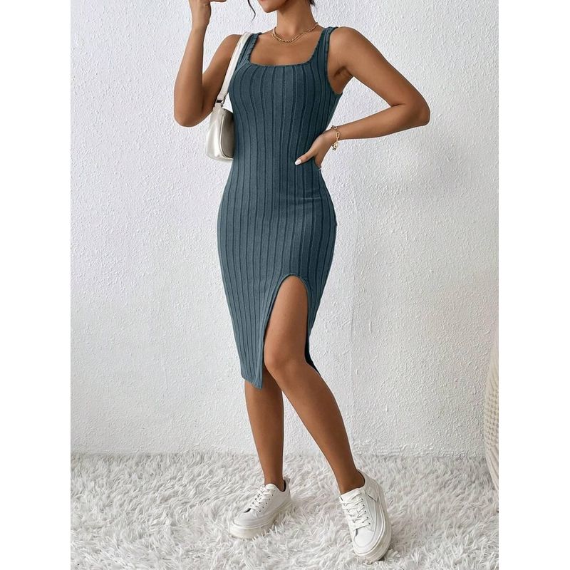 Sexy Sheath Waist Hugging Mid-Length Dress Western Style Spring Sleeve Vest Long Dress
