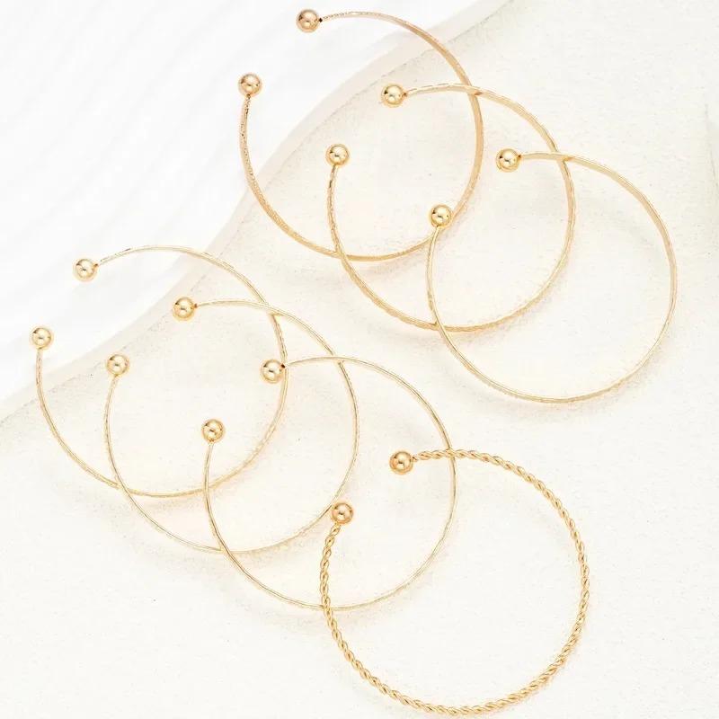 7 Pcs/Set Punk Gold Color Bracelets for Women Simple Streetwear Goth Heart Prints Metal Design Open Bangle Fashion Jewelry Gifts