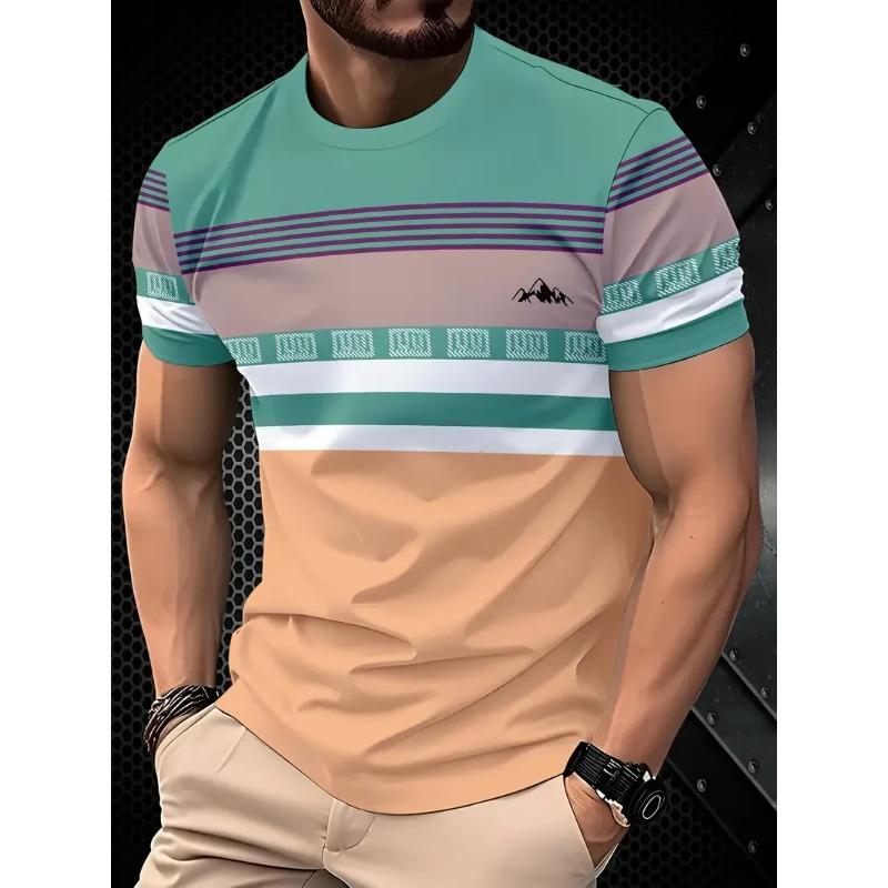 Summer Classic Outdoor Round Neck Short Sleeve Top Stripe Print Street Loose Men's T-shirts