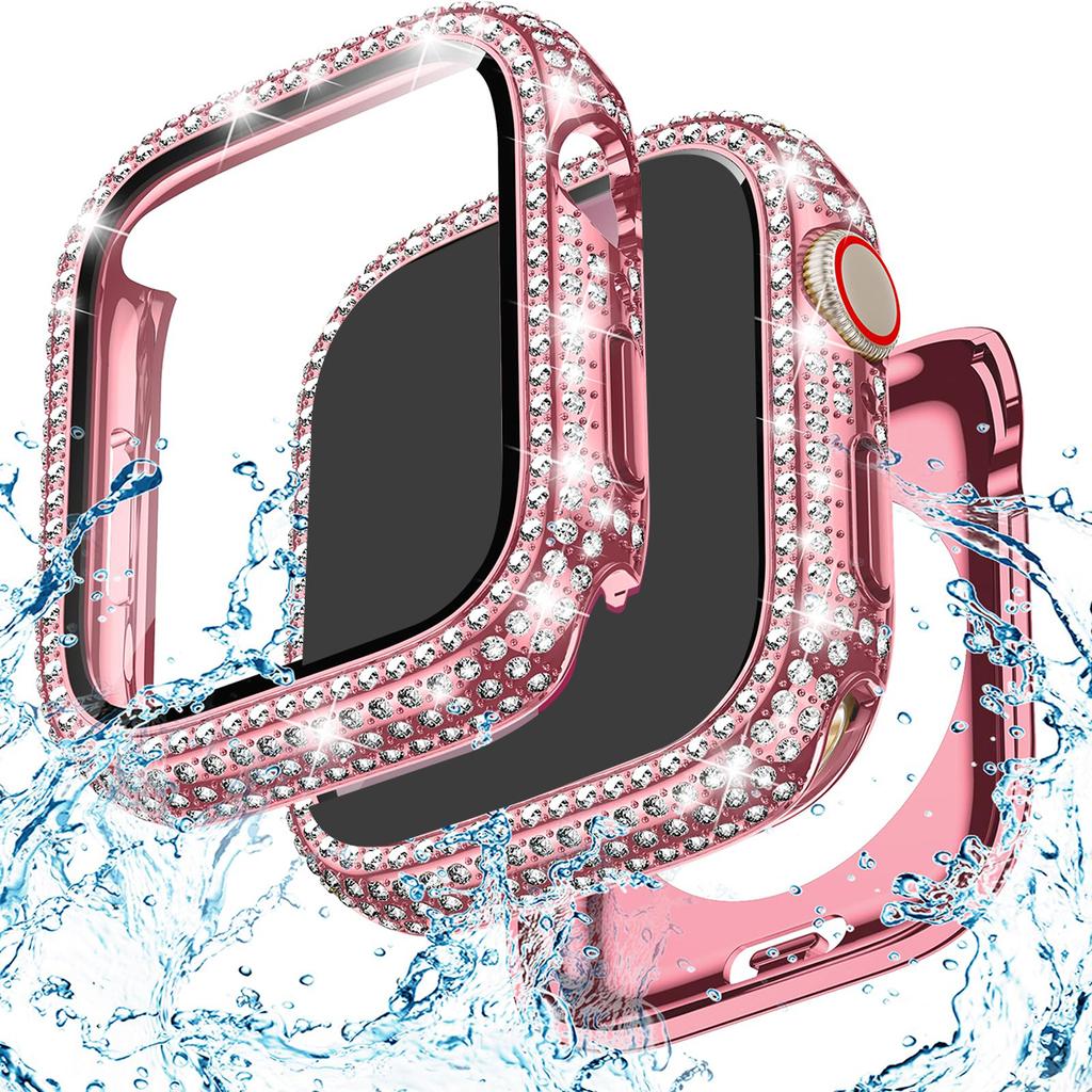 Glass+Bling Cover For Apple Watch Case 44 45mm 41mm 40mm 42mm 44 mm Diamond bumper+Screen Protector iwatch series10 9 8 7 5 6 SE