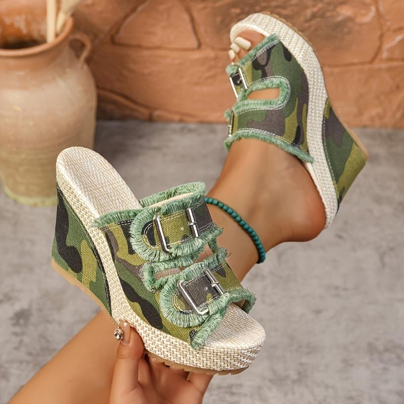 Lame Belt Buckle Heel One Pedal Large Size New Denim Cool Slippers Women Summer Wear Thick-soled Slippers
