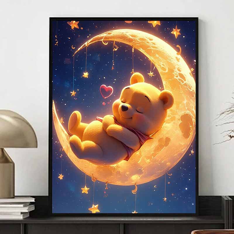 Disney Diamond Painting Winnie The Pooh Sleeping Under The Moonlight Wall Hanging Embroidery Full Diamond Cross Stitch DIY Gift Home Decor