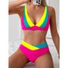 European and American New Bikini Sexy Halter High Elastic Contrasting Swimsuit Triangle Bag Swimsuit