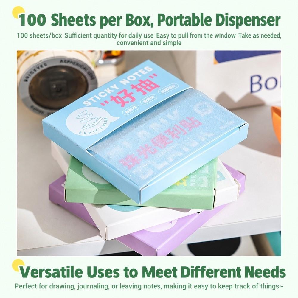 100Sheets PET Sticky Notes Pull-out Transparent Self-adhesive Note Paper Shimmer Pearlescent Memo Pads School Office