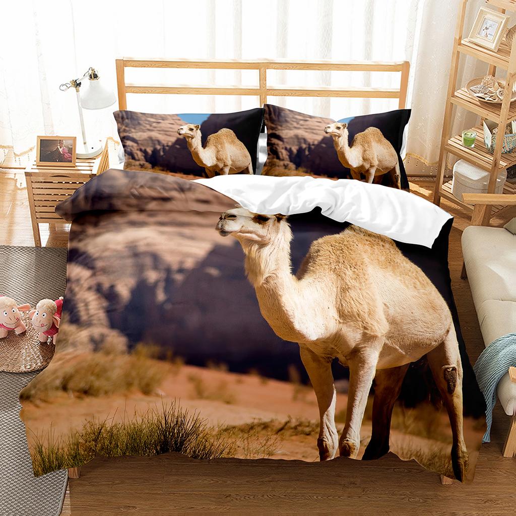 Camel King Queen Duvet Cover Tropical Desert Animals Bedding Set Lovely Wildlife Quilt Cover 2/3pcs Polyester Comforter Cover