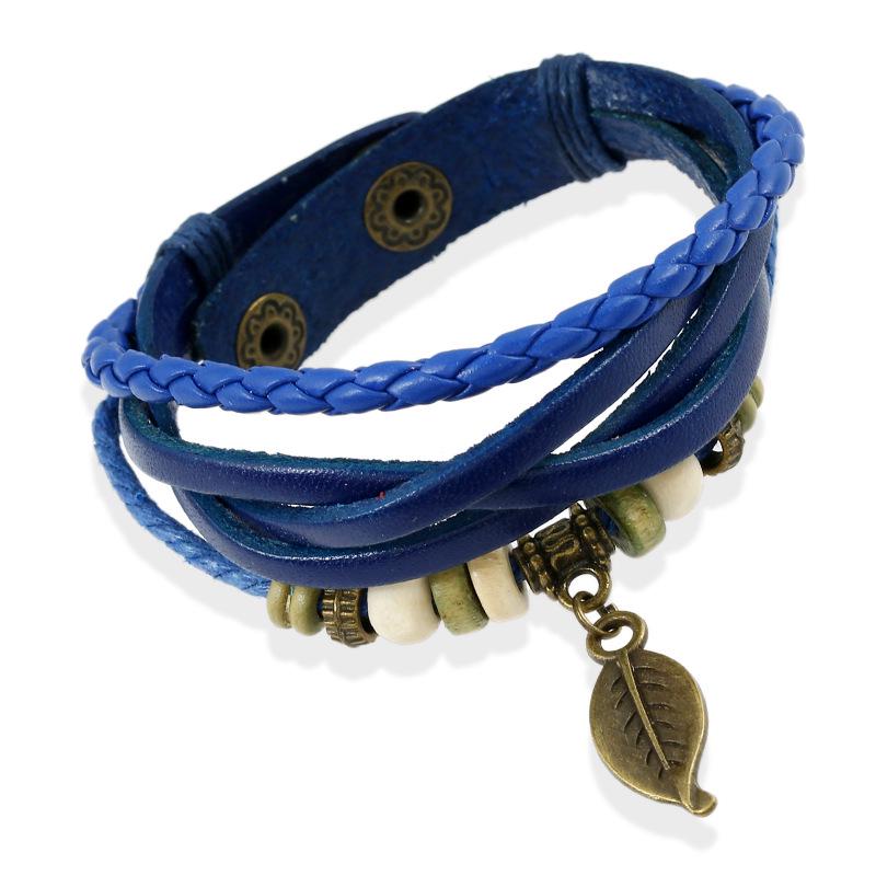 

Браслет-ремешок для часов в корейском ретро-стиле из воловьей кожи с листьями, из натуральной кожи и с плетеным дизайном синий