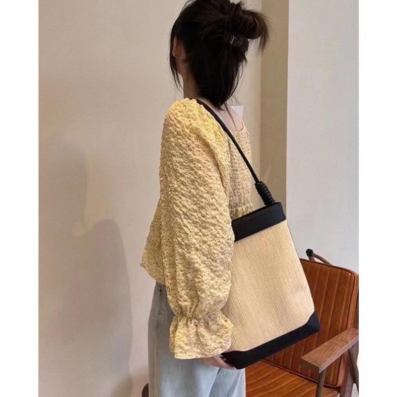 

Универсальные сумки через плечо женские кожаные большие разноцветные женские холщовые сумки-ведра ручной работы (20cm<Max Length<30cm) чёрный