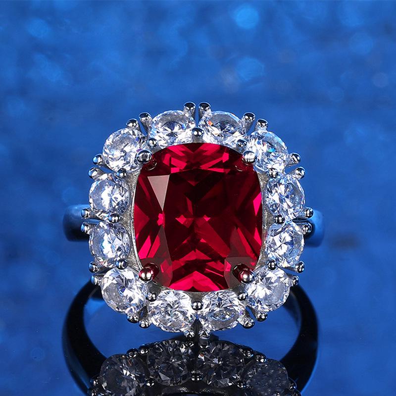 **European Style Red Sapphire & Emerald Women's Ring, S925 Silver with Simulated Diamonds**