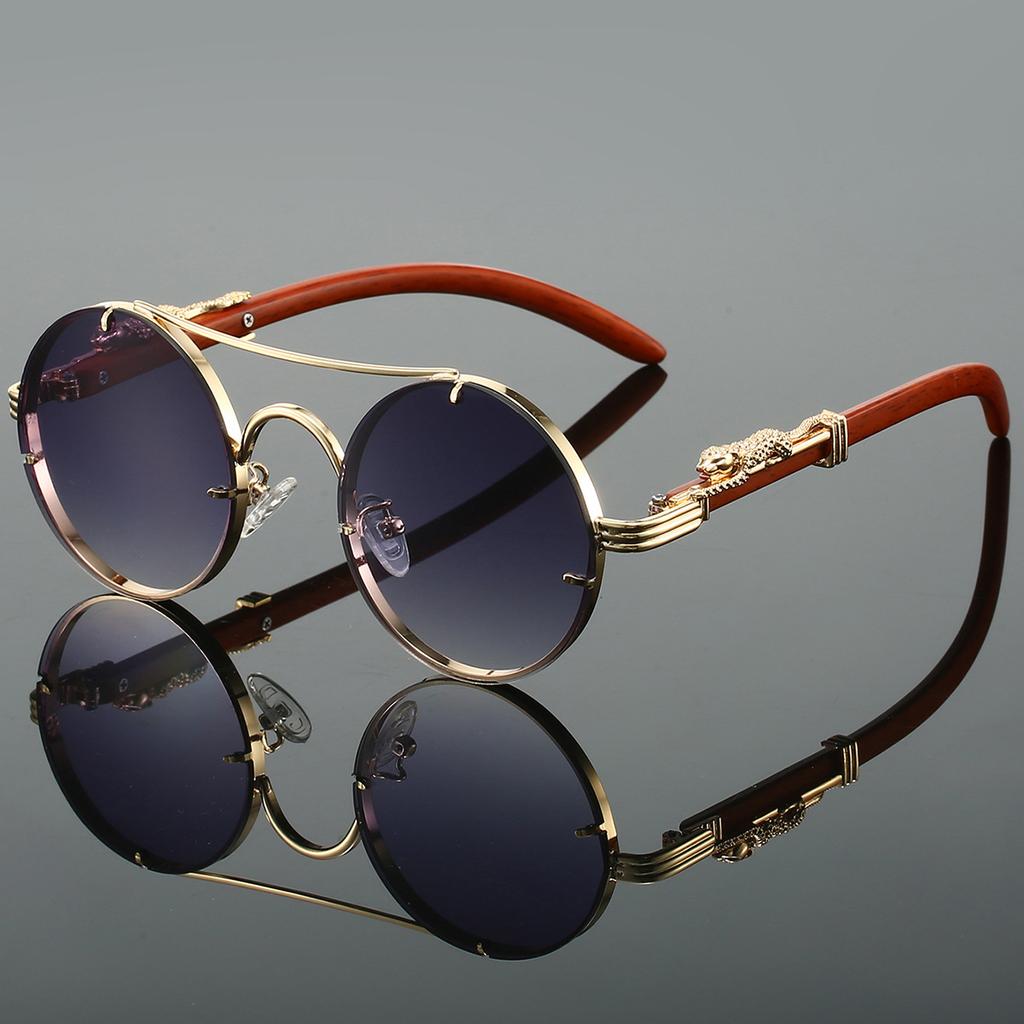 2025 New Retro Round Sunglasses - Double Bridge Metal Frame with Leopard Accents