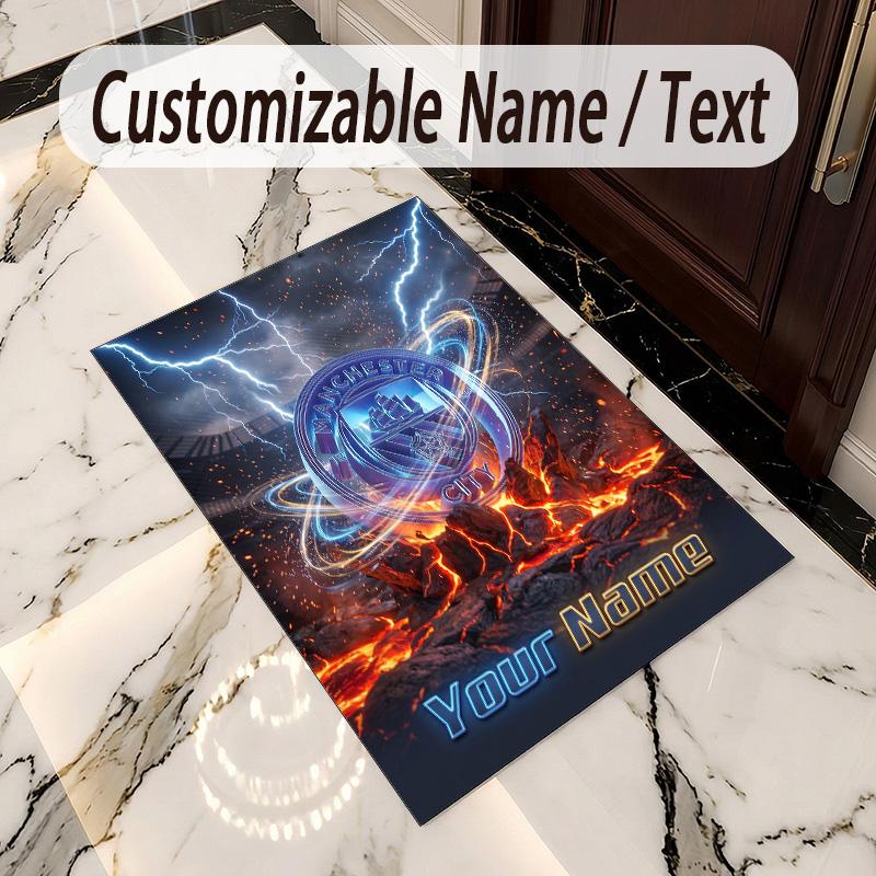 Crystal Velvet Rug Manchester City Print Custom Name Text Floor Mat Home Decor
