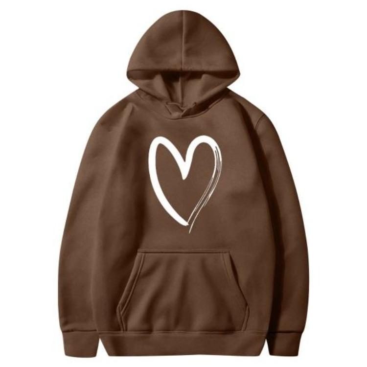 Oversized Fleece Lined Sweatshirt Women Long Sleeve Hoodies Fall Pullover Top with Pocket Heart Print Drawstring