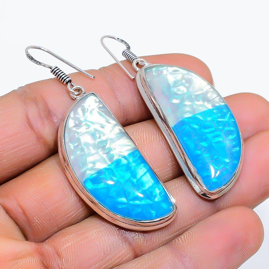 

Blue Triplet Opal Gemstone 925 Sterling Silver Jewelry Earring 2.17 SU-10119