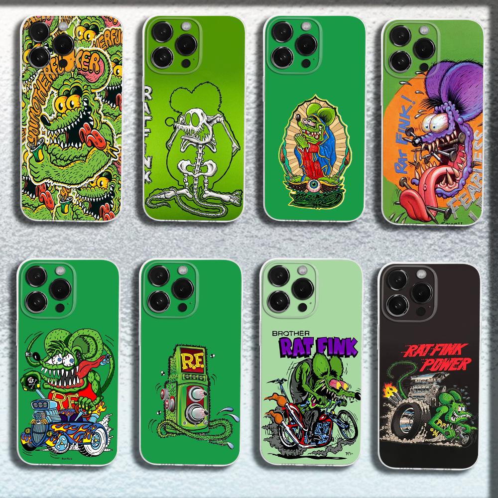 Rat F-Fink Art Design Phone Case For iPhone 16,15,14,13,12,11 Plus,Pro,Max,XR,XS,X,Plus,SE,Mini Transparent Soft Cover
