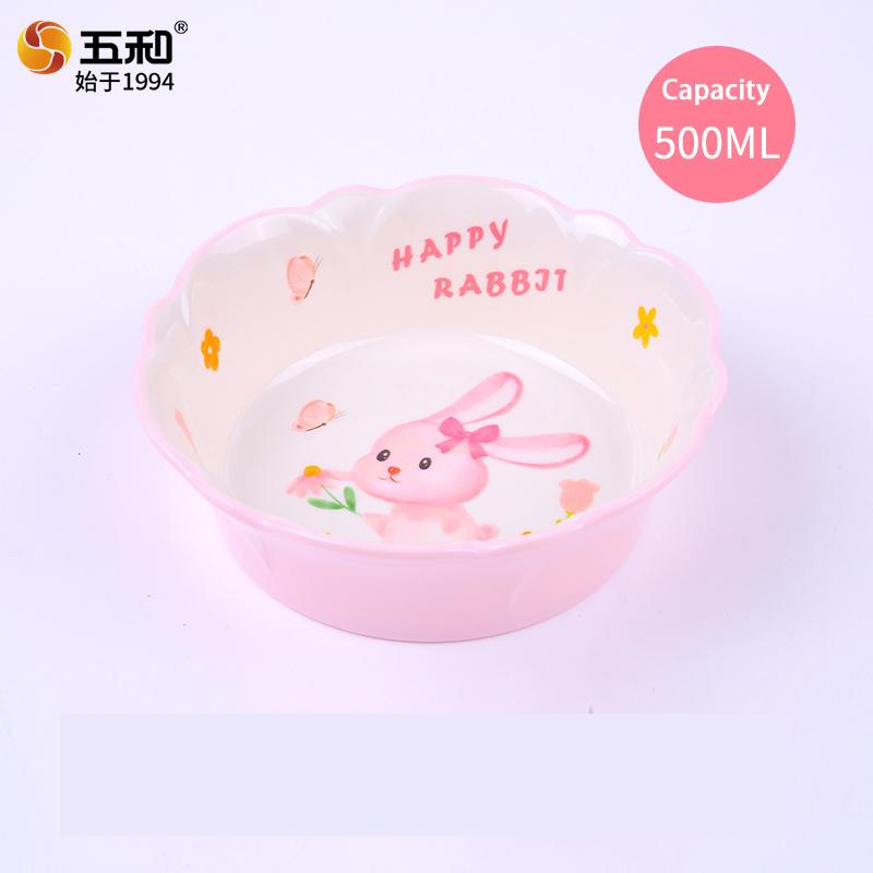 Pink Bunny Baby's Tableware Anti-scald Double-eared Plate Rabbit Shaped Complementary Food Bowls Anti-Fall Cartoon Dinner Plates