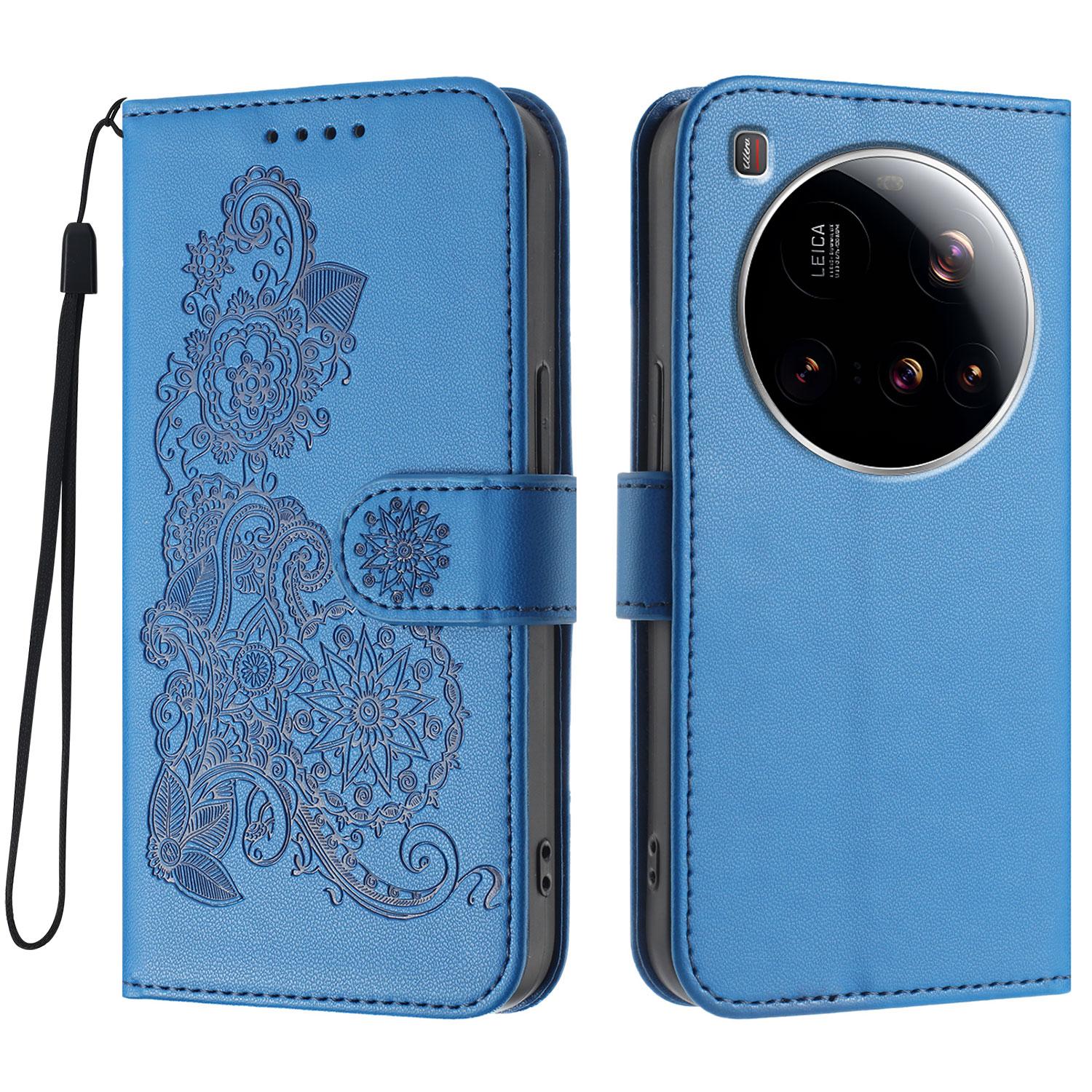

For Xiaomi 15 Ultra Phone Cases Mandala Flower Leather Wallet Mobile Cover with Strap Royal Blue