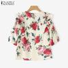ZANZEA Women Casual Round Neck Floral Print Short Sleeve Blouse