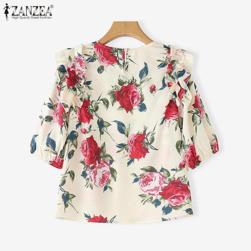 ZANZEA Women Casual Round Neck Floral Print Short Sleeve Blouse