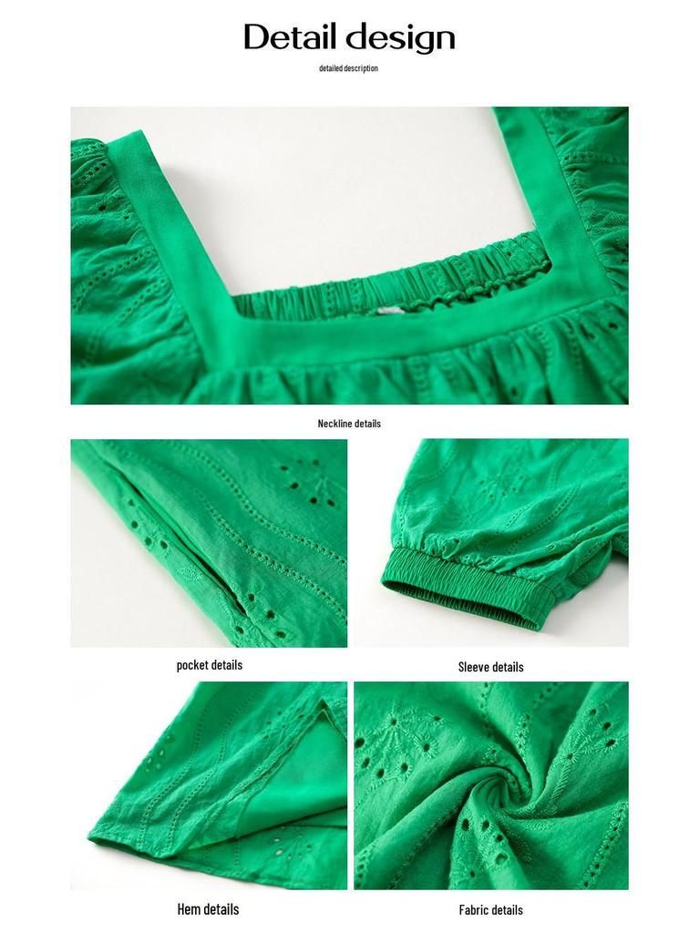 Diyun 2023 Summer European & American Solid Color Square Neck Jacquard Short Dress for Women - Elegant & Hollow Design