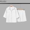 ZANZEA Women Short Sleeve Blouse and Shorts Summer Two Piece Suit Sets
