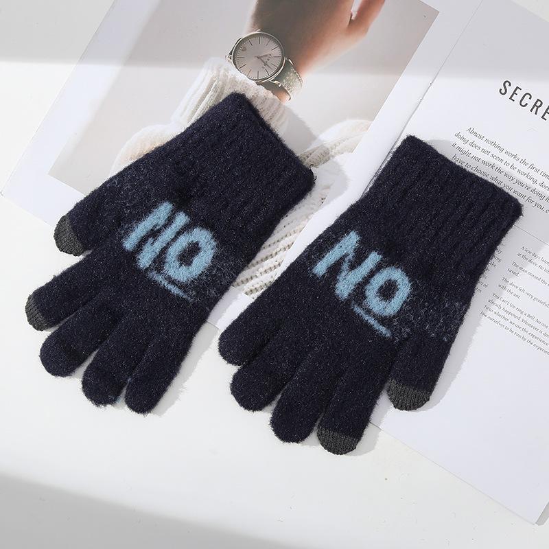 

Woolen Warm Gloves for Winter Cold Protection Thickened Woolen Jacquard English Cycling Touch Screen Full Finger One Size