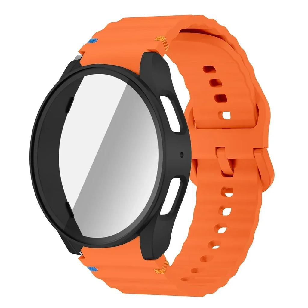 Boîtier+Bracelet pour Samsung Galaxy Watch 7 6 5 4 40mm 44mm Bracelet en Silicone Film Protecteur d'Écran en Verre Trempé Housse Bumper