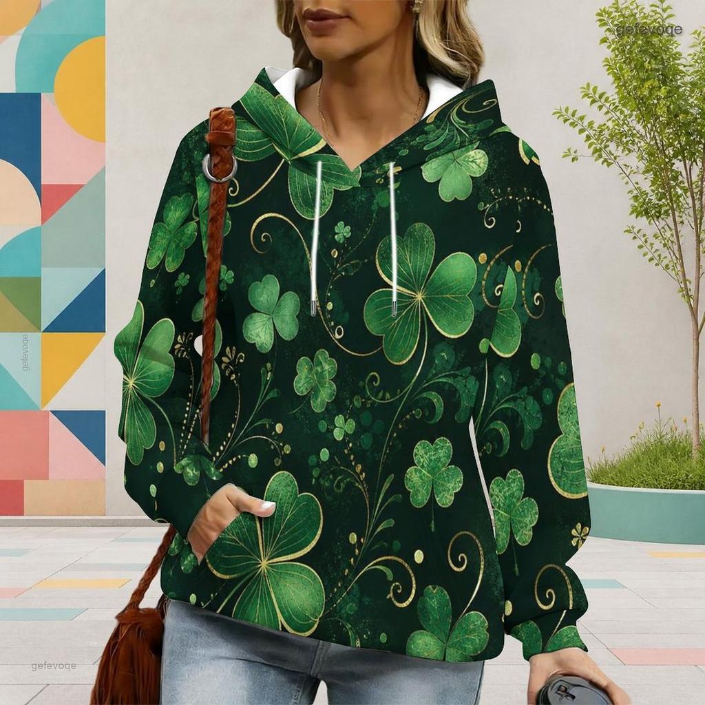 Women Plus Size Navy Snowflake Printed Long Sleeve Drawstring Hoodie Kangaroo Pocket Pullover