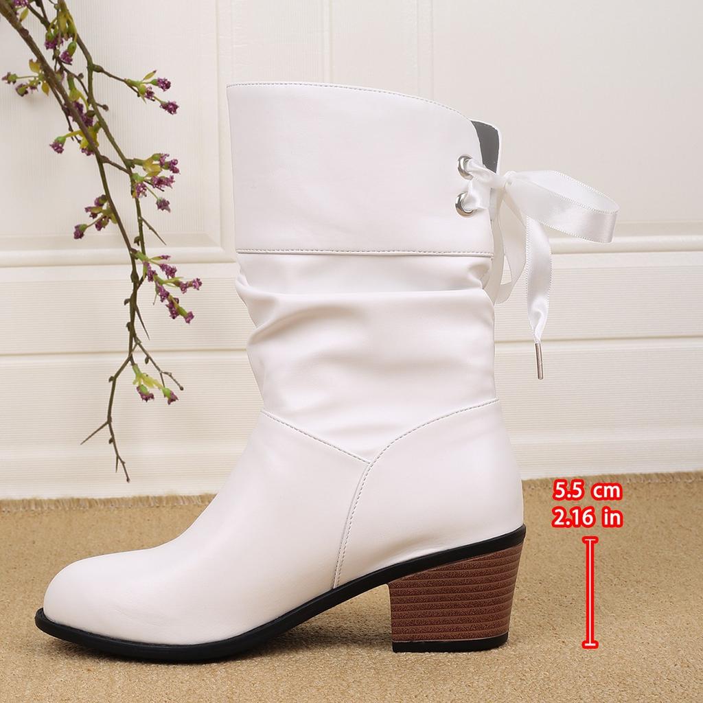 Pointed Mid-tube Women's Boots Autumn and Winter New Mid-heel Back Lace-up Knight Boots Women