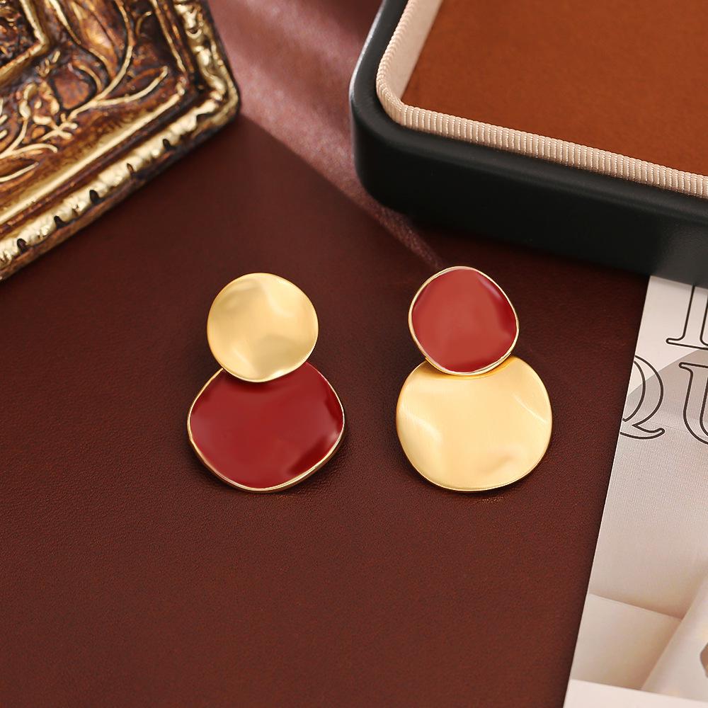 Elegant Ankola Red Enamel Drop Earrings: Asymmetrical, Color Block Jewelry for Autumn/Winter Fashion