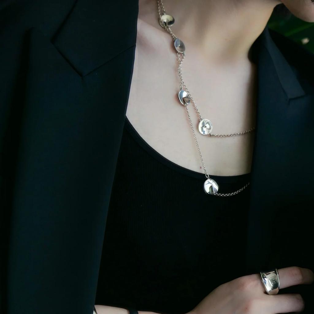 Temperament Fashionable High-End Metal Multi-Disc Long Chain Stackable Long Chain Niche Light Luxury Trend Necklace