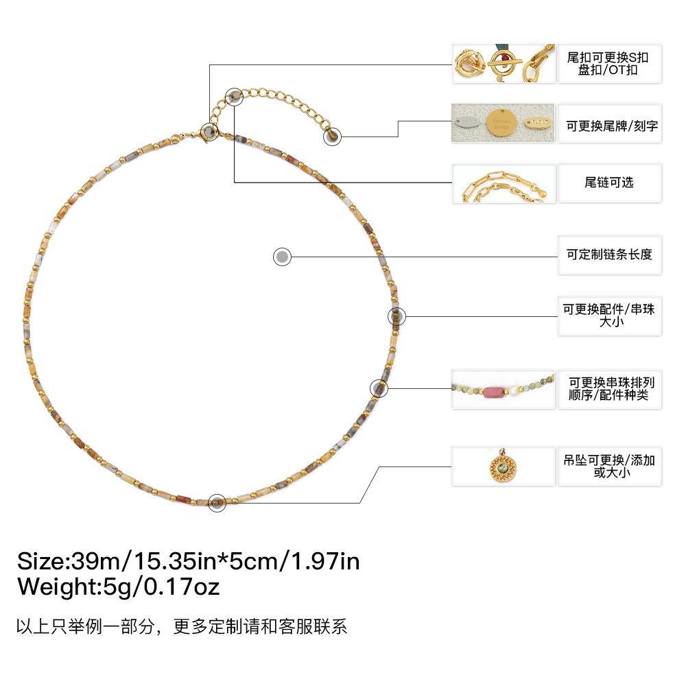 GEMCHIC Women s Gradient Natural Stone Beaded Necklace Gold Plated Geometric Collarbone Chain