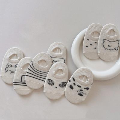 Baby Frühlings-Bootssocken Kinder Weiß Baumwolle Atmungsaktiv Kurze Socken Cartoon Tierdruck Rutschfeste Bodensocken für Neugeborene