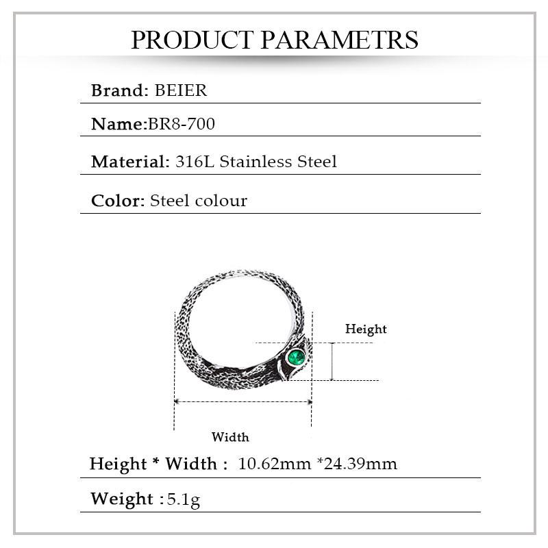BEIER 316L stainless steel Vintage Green stone Eye Lizard Men's Ring Classic Animal High Quality Jewellery LLBR8-700R
