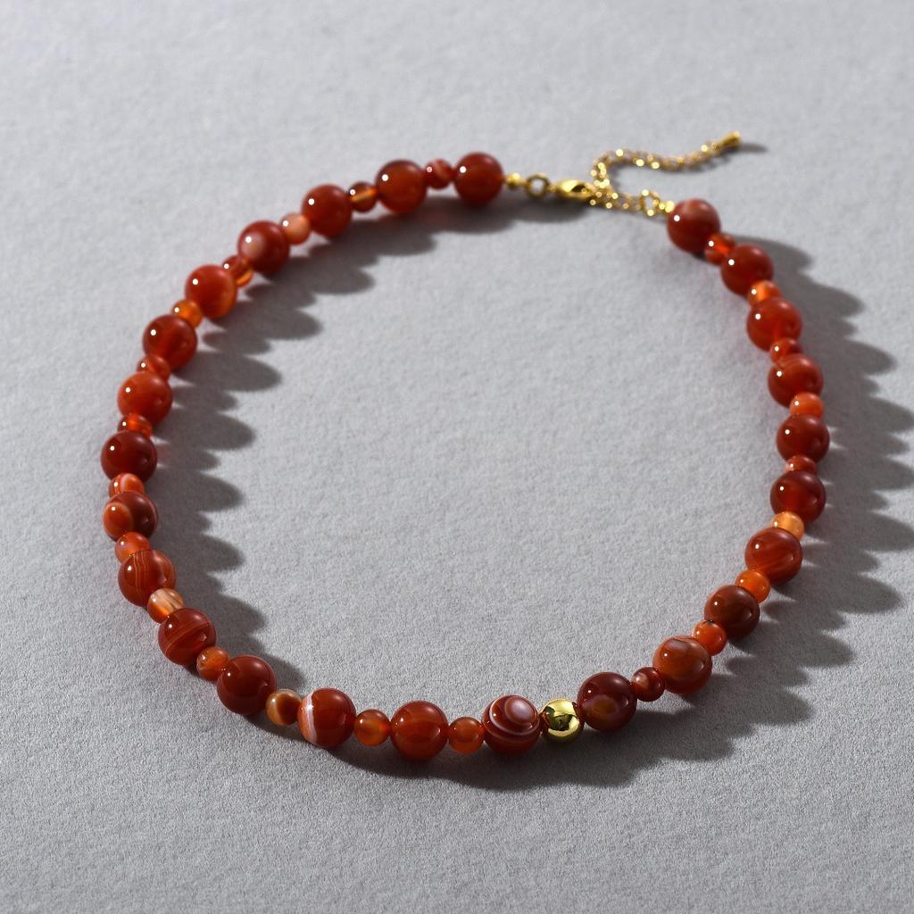 Retro Red Size Beaded Light Luxury Agate Gemstone Collarbone Chain Niche Personality Unique Fashion Necklace
