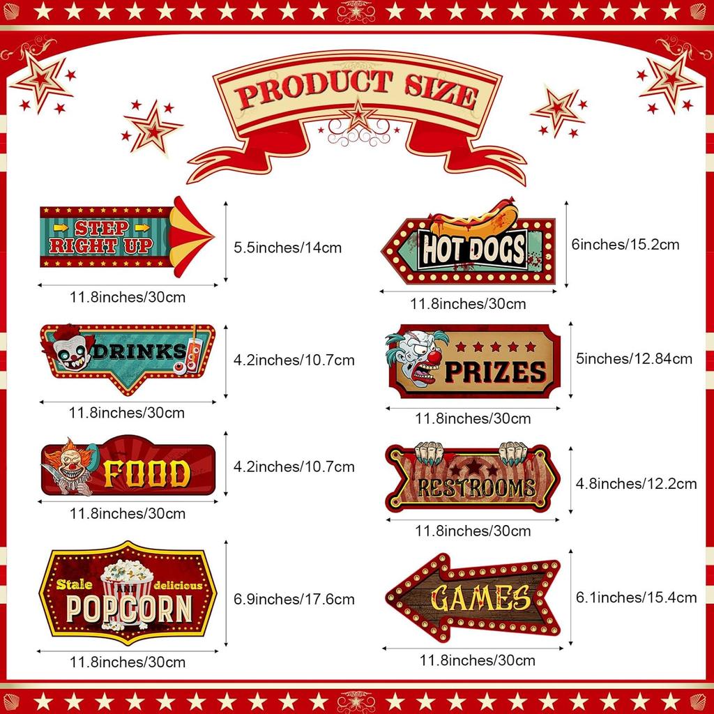 Harloon 18 Pcs Circus Party Signs Halloween Circus Sign Decor Circus Carnival Posters Circus Theme Cutouts Vintage Circus Party Decoration for