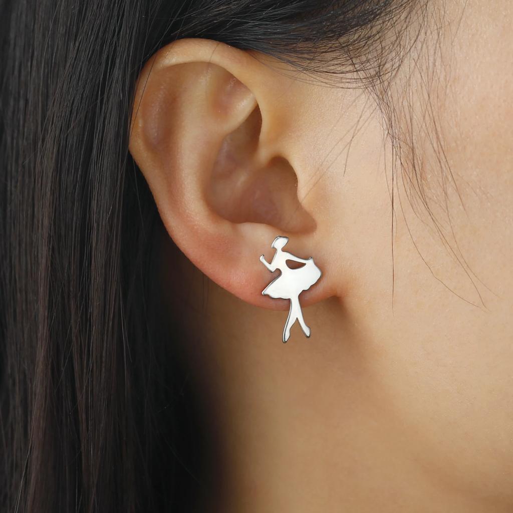 Teamer Ballet Danceing Beauty Girl Stud Earrings For Women Girls Stainless Steel Fashion Jewelry Valentine's Day Gift 2026 New