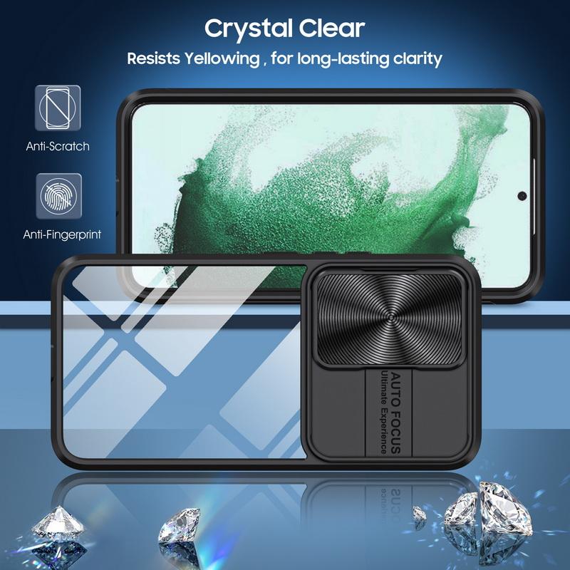 Nárazuvzdorný pancéřový průhledný kryt na telefon pro Samsung Galaxy S25 S24 S23 S22 Ultra Plus S21 S20 FE A54 Kryt s posuvným okénkem na ochranu fotoaparátu