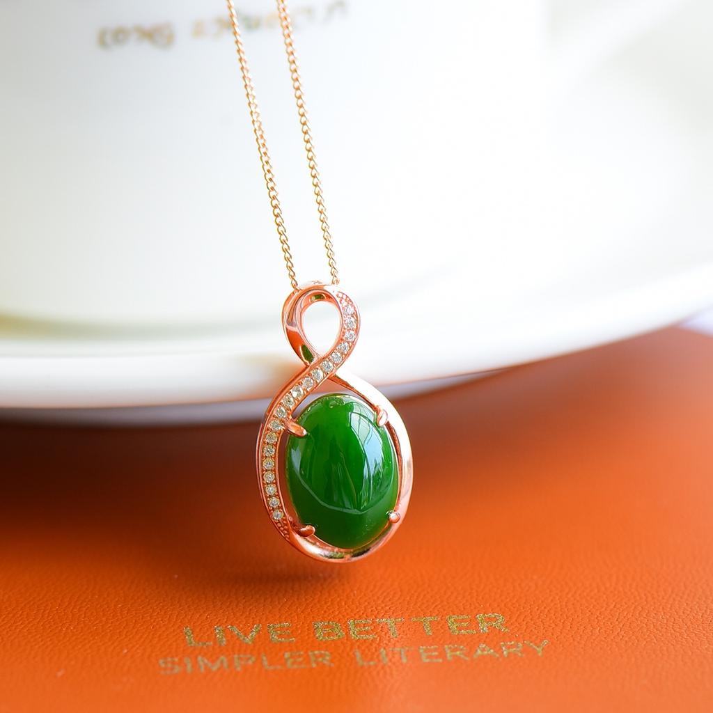 Hotan Jade S925 Silver Inlaid Jasper Egg Face Pendant for Women