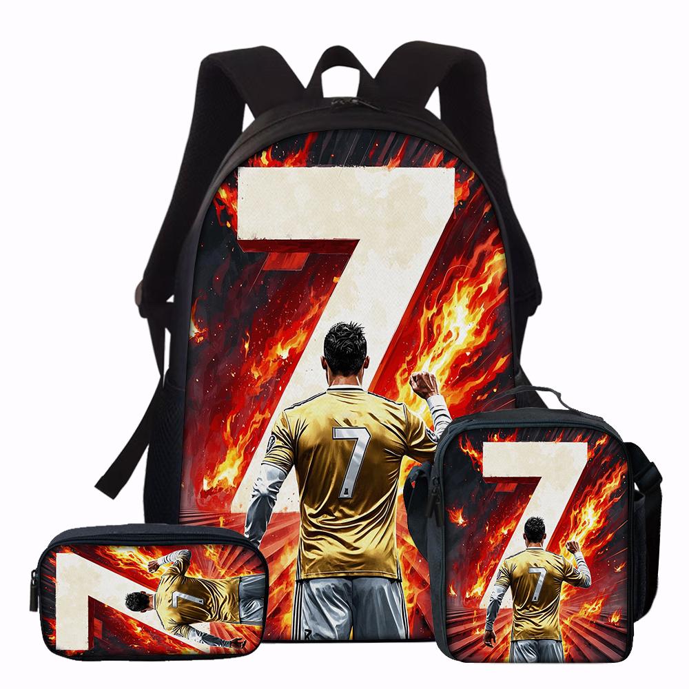 3 pièces Impression Flamme Football Sac Quotidien Léger Quotidien Spacieux Sac à Dos Scolaire Sac d'Excursion avec Sac de Transport Sac à Crayons Cadeau