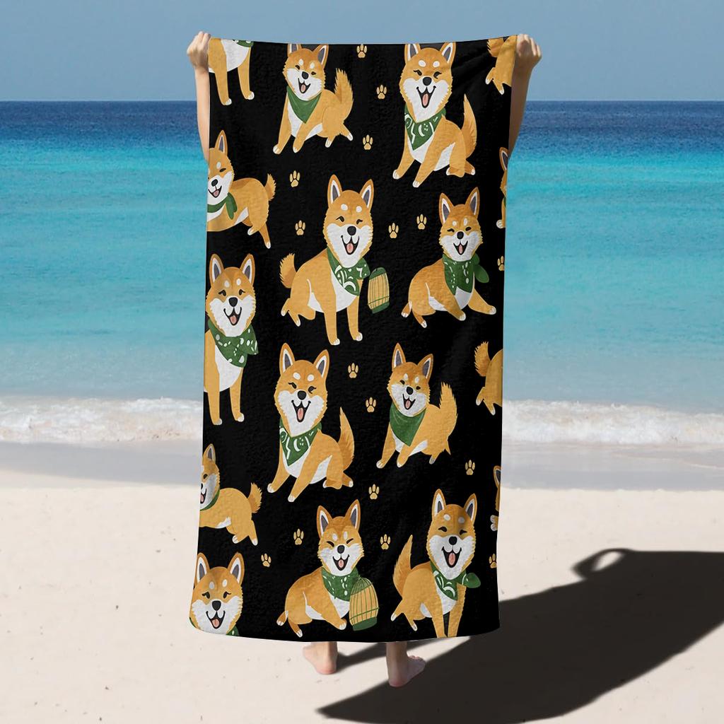 1PC Shiba Inu Cute Dogs paint Towel for family friends Gifts Quick-Dry Beach Towel For Yoga Tourism Beach GYM Camping Swimming