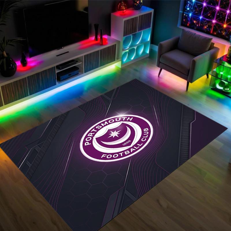 Portsmouth FC Design Kristall-Samt-Teppich Gemütlich Nicht?Rutschfester Teppich mit Aufdruck für Schlafzimmer Wohnzimmer Eingang